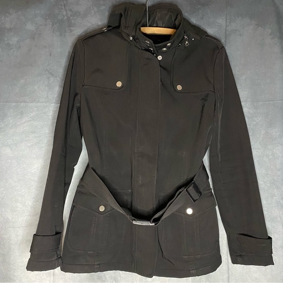 Tommy Hilfiger Hooded Black Coat Jacket Sz S Full Zip Outdoors Dark Acadamia - Picture 1 of 10